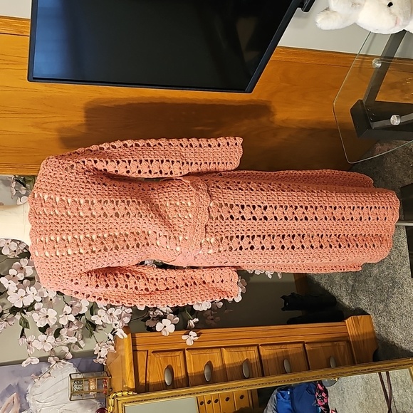 Anthropologie Pink Crochet Cardigan Sweater - Picture 8 of 12